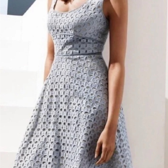 LOFT Silver A-Line Midi Dress Sleeveless Scoop Neck - Picture 1 of 11